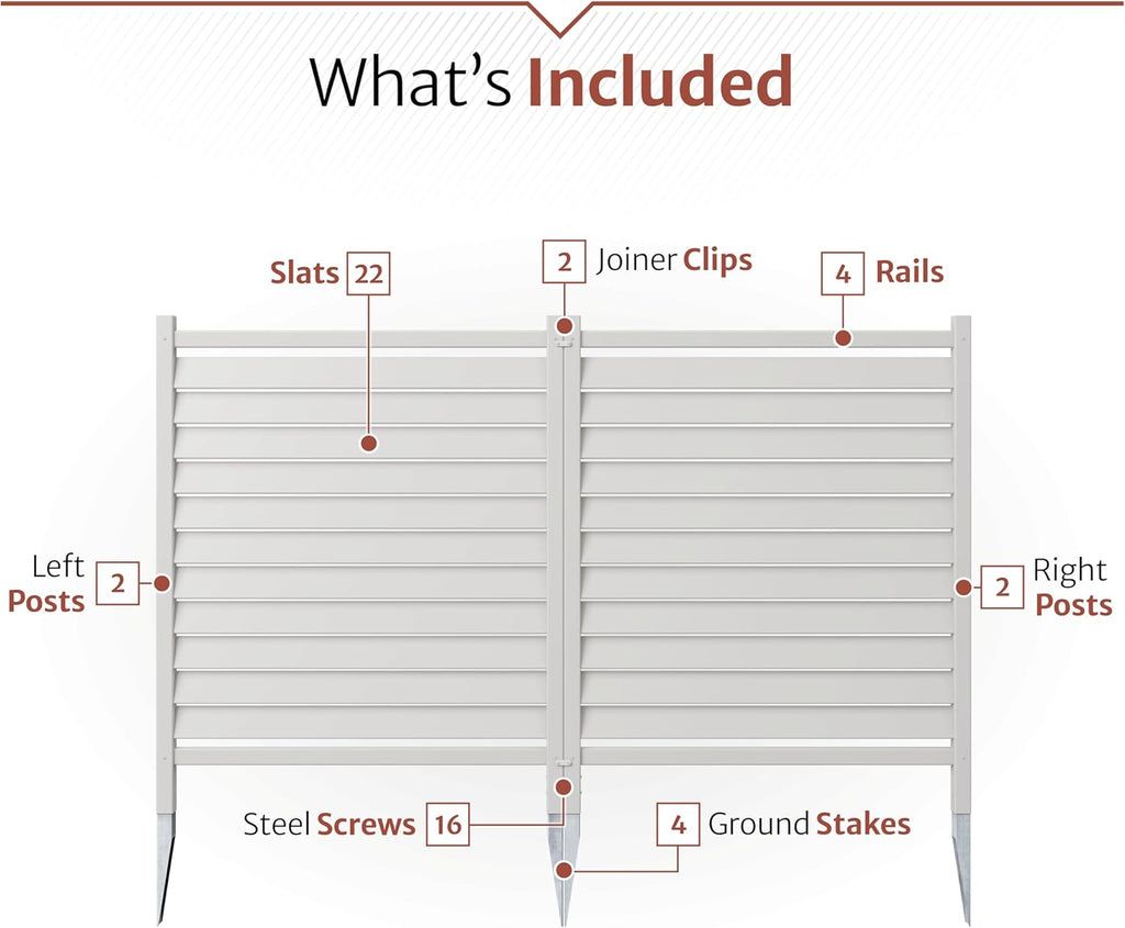 44in H x 36in W (2 Panels) No Dig Waverly White Vinyl Privacy Screen, Outdoor Privacy Screen Panels, Trash Can