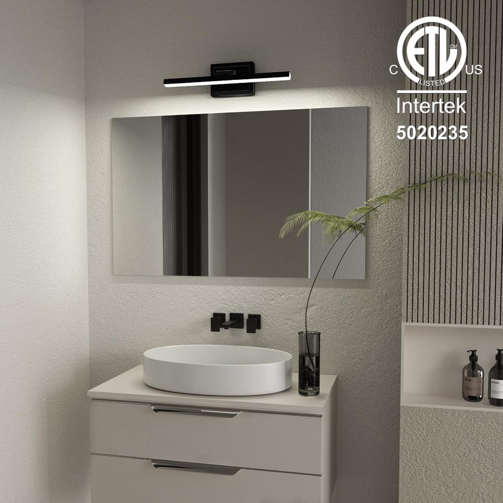 Modern Bathroom Vanity Light 15.7 inch, Rotatable, 12W Dimmable 5CCT Led Bathroom Light Fixture Over Mirror, Black