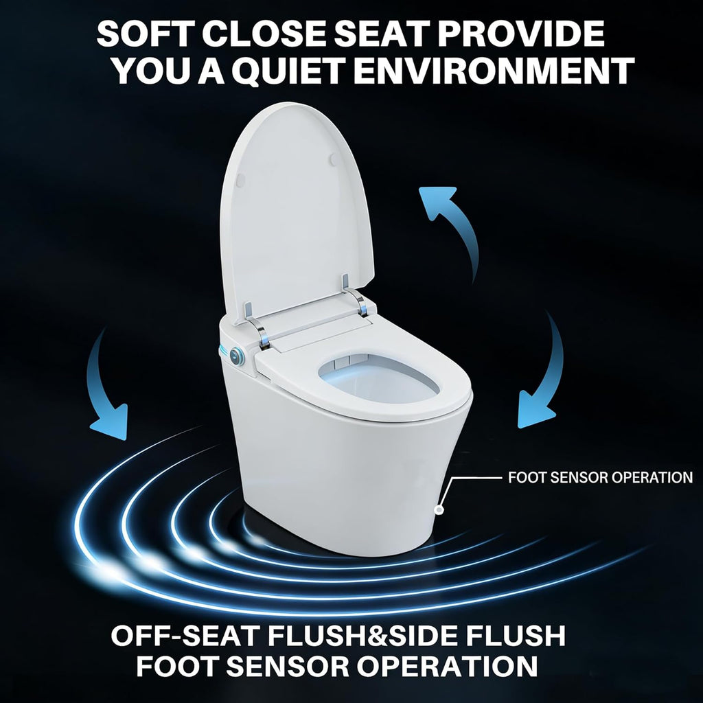 Smart Toilet With Bidet, One-Piece Elongated, Auto Open/Close & Flush, Heated Seat, Front & Rear Wash