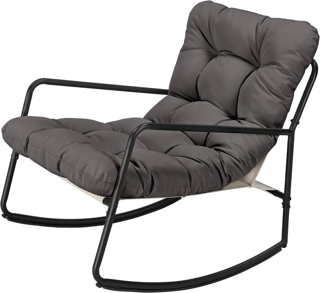 Outdoor Rocking Chair - Comfy Papasan Patio Lounge Chair with Thick Cushion, Sturdy Frame for Indoor Outdoor Use