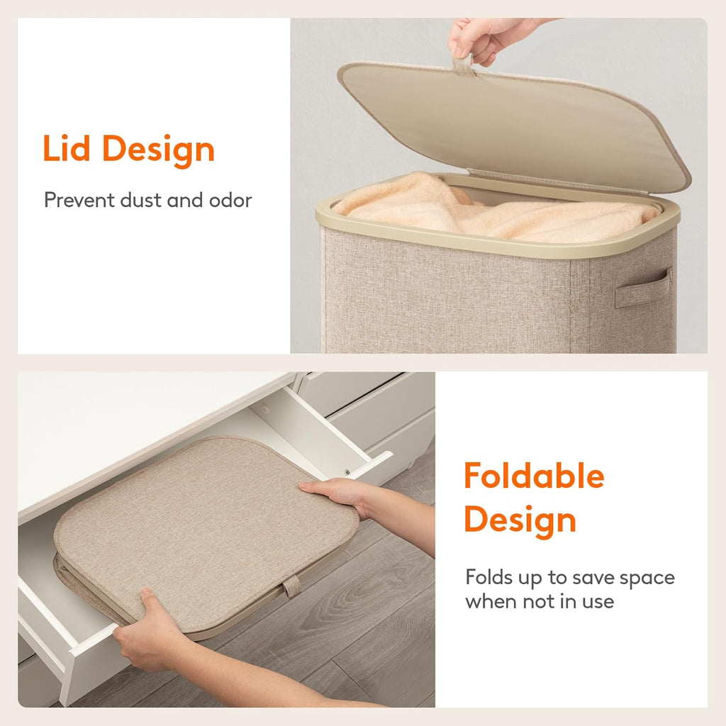 105L Large Laundry Basket with Lid, Laundry Hamper with Plastic Handles and Removable Bag, Foldable Tall Dirty