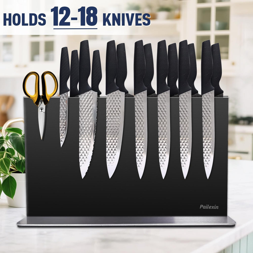 Magnetic Knife Block Without Knives-Black Stainless Steel Double-Sided Magnetic Knife Holder Stand with Strong