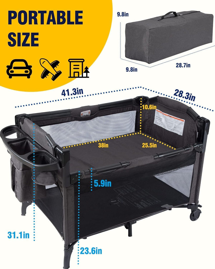 4 in 1 Baby Bassinet Bedside Sleeper, Baby Bedside Crib 4 Functions, Bedside Bassinet Crib Sleeper, Playard, Changing