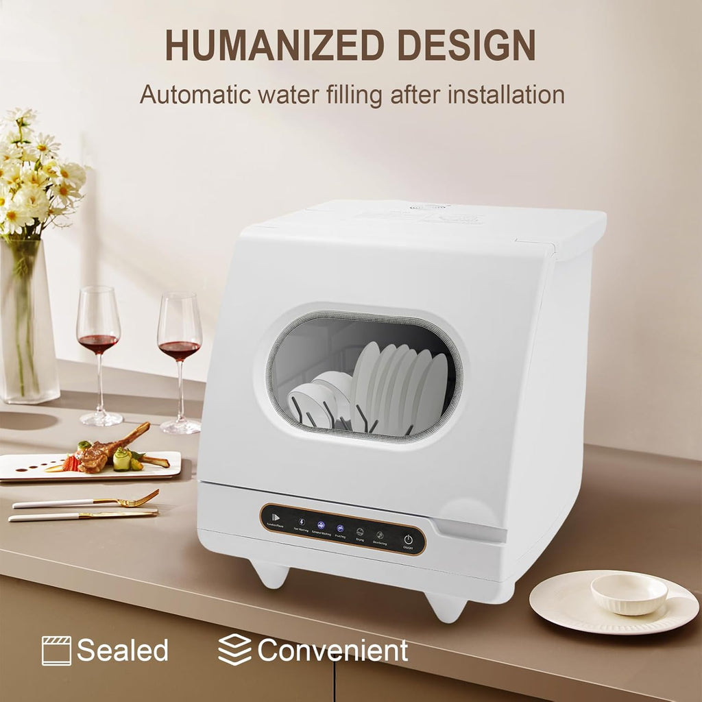 Countertop Dishwasher, 800W 110V Mini Dishwasher Low Noise Portable Dish Washer With 5intelligent Washing Functions
