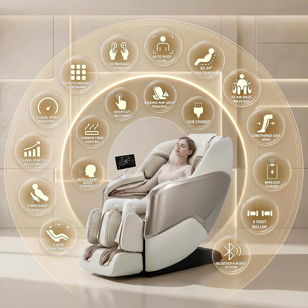 4D Full Body Massage Chair Zero Gravity,Smart Pressure-Sensing,55" SL-Track | SL-Track Neck to Feet,18 Auto Modes,4
