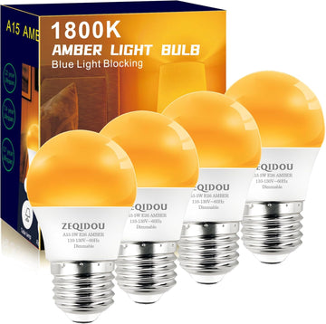 Amber Sleep Light Bulbs Dimmable, Blue Light Blocking, A15 E26 5W(40 Watt Equivalent) Dim Light Bulb,1800K Warm Light