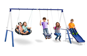 Swingin' More Fun - 5 User Metal Backyard Swing Set with Slide