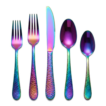 30-Piece Rainbow Hammered Stainless Steel Flatware Set