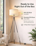 Tripod Floor Lamp with Remote Control, Stepless Dimmable Tall Floor Lamp with Fabric Shade