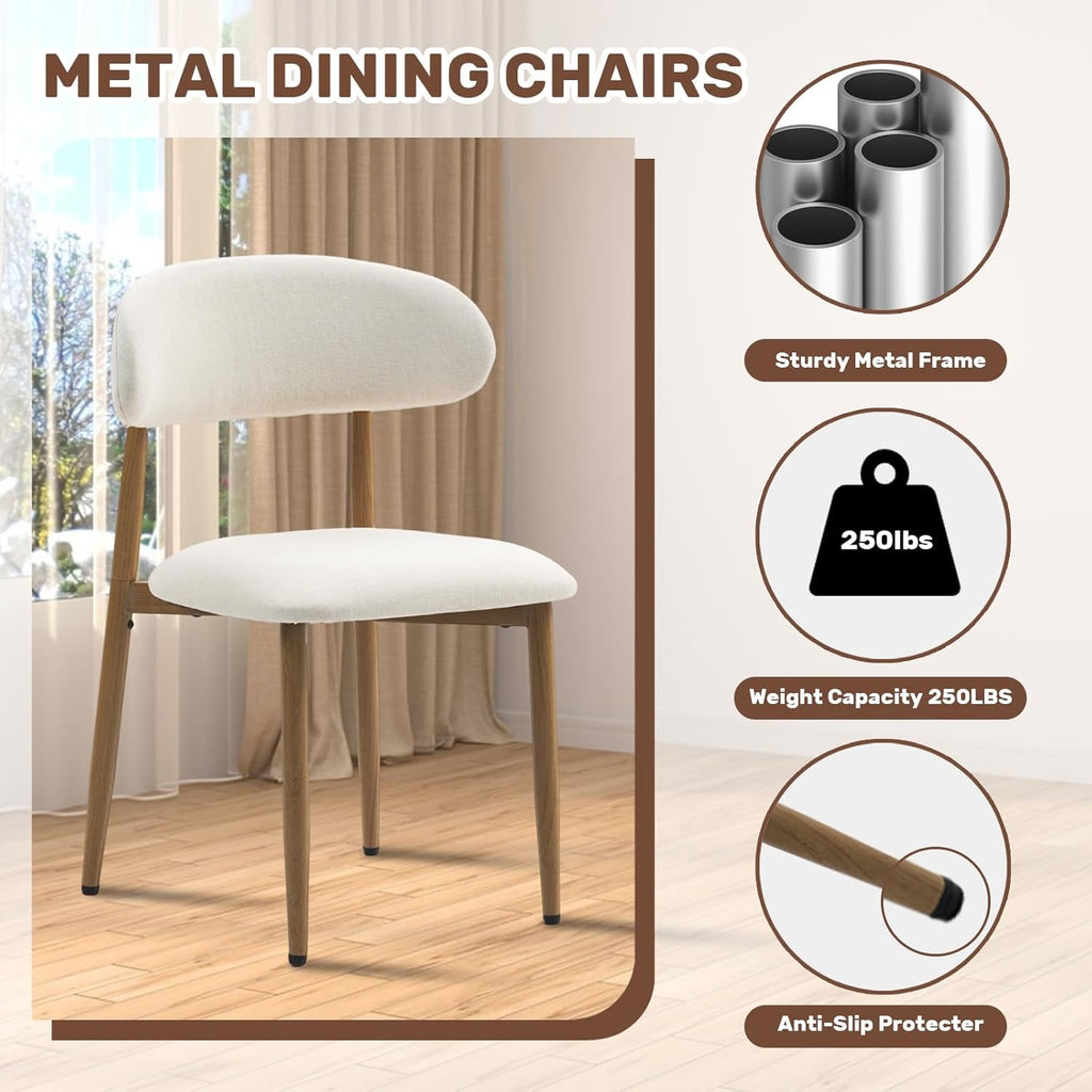 Dining Chairs Set of 2, Metal Kitchen Chairs with Modern Fabric Upholstered for Dining Room, Beige
