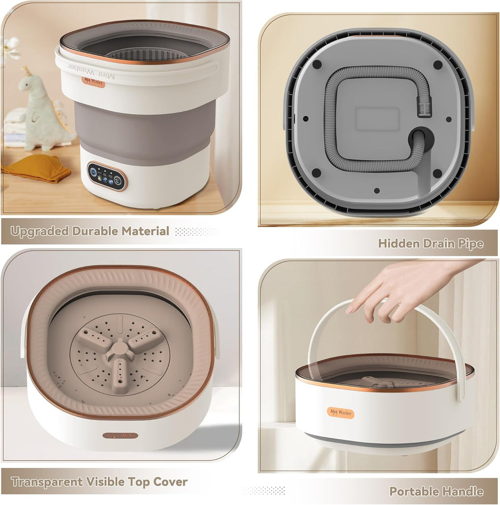 Portable Mini Washing Machine, 16L Upgraded Foldable Laundry Machine with Spin Basket, 3 Cleaning Modes & Deep