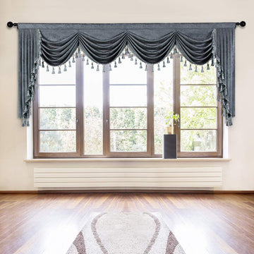 Grey Chenille Swag Waterfall Window Curtains Valance Modern Valance Curtains (W110inch, 1 Panel)