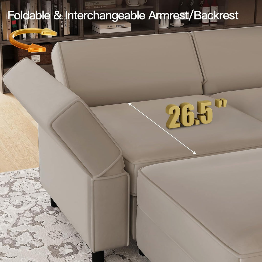 Modular Sectional Sofa L Shaped Couch with Reversible Chaises Deep Sectional Couch with Storage Ottoman Seat ,Velvet