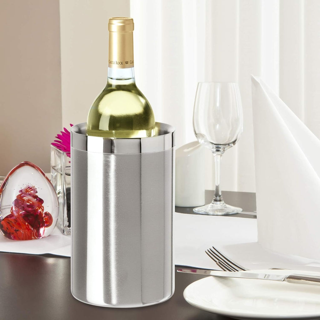 Stainless Steel Double Wall Wine Cooler - Insulated Tabletop Wine Chiller for White Wine & Champagne, Fits Most