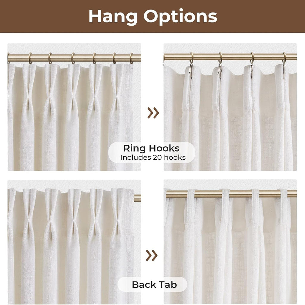 Memory Trained Pinch Pleated Curtains, Linen Curtains, 2 Panel Set Pinch Pleated Drapes with Hooks