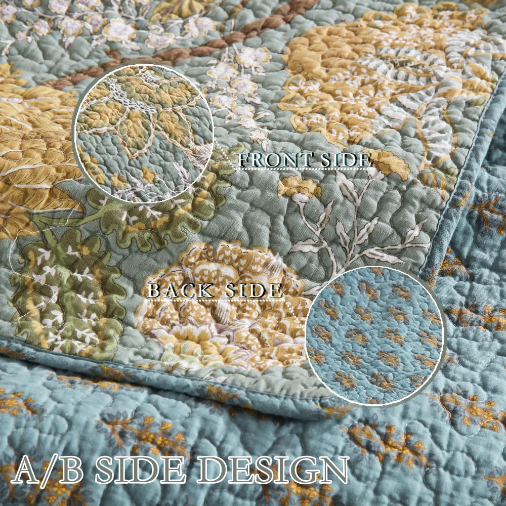 Cotton Bedspread Quilt, Soft Reversible Coverlet Lightweight Comforters, Vintage Floral Rustic Patchwork