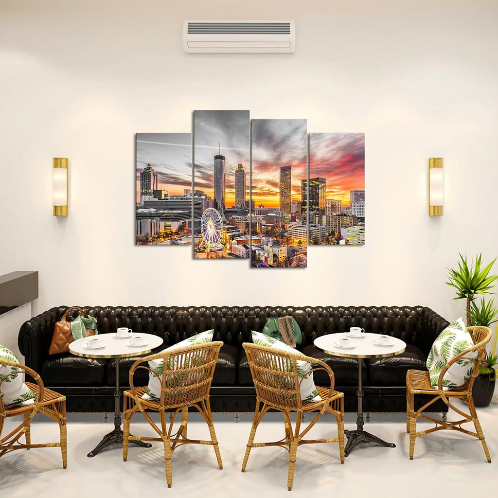 Atlanta Skyline Wall Art Cityscape Canvas Picture City Sunset Prints Living Room Wall Decor Framed