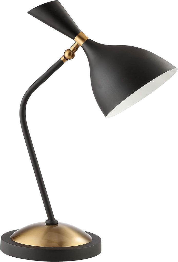 21.5" Black/Gold Retro Mid-Century LED Table Lamp, Adjustable Task Light with Black Iron Shade