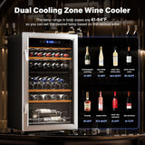 33 Bottle Wine Fridge, Dual Zone Wine and Beverage Refrigerator with Independent
