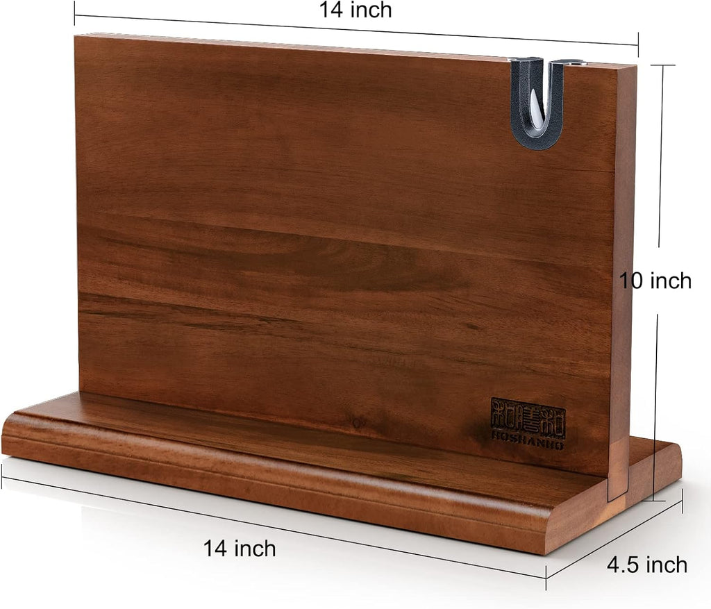 Magnetic Knife Block 14 x 10", Double Sided Magnetic Knife Holder | Magnetic Knife Storage Stand Counter, Acacia Wood