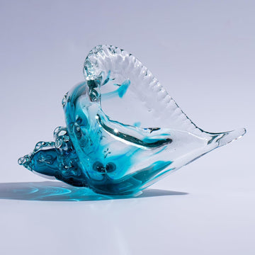 8" Blown Glass Conch Shell, Large Blue Glass Seashells Sculpture Table Centerpiece, Coastal Ocean Beach Themed Room