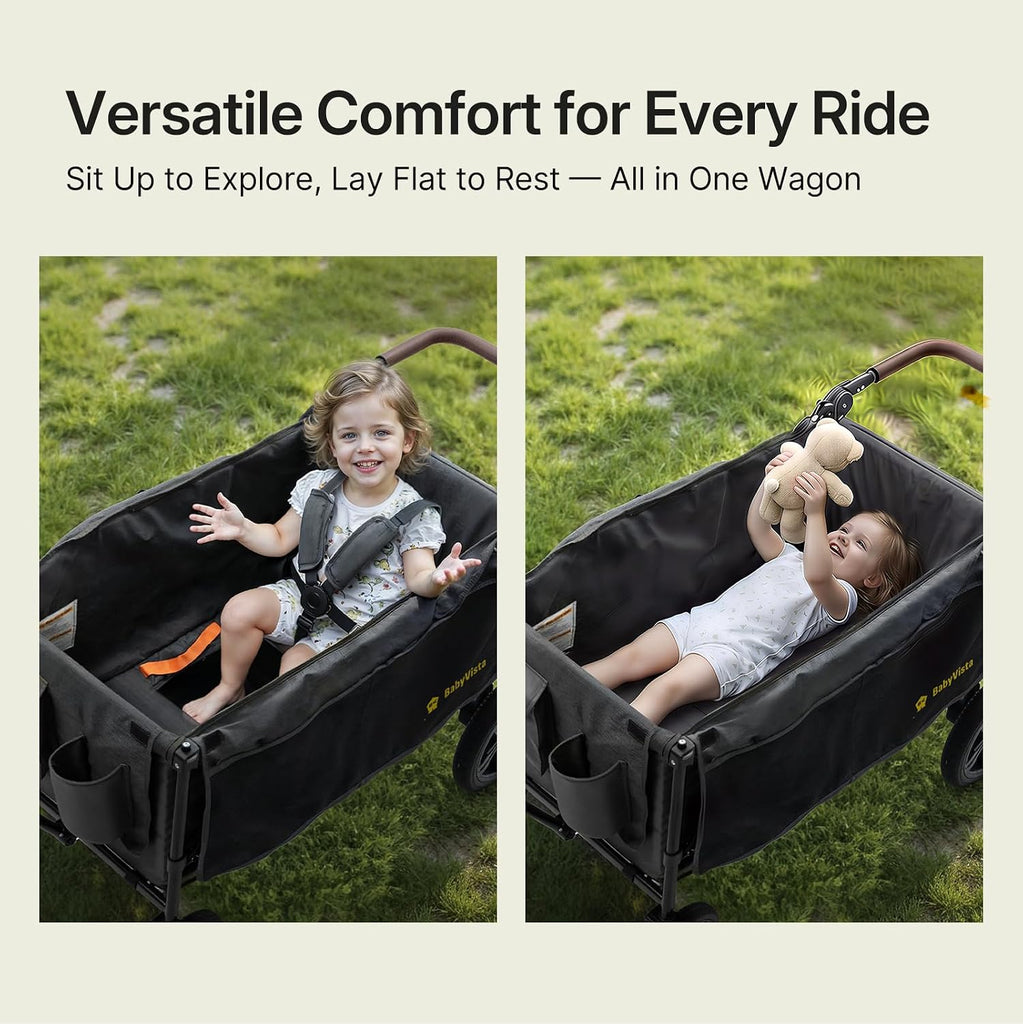 Stroller Wagon for Kids, One-Hand Adjustable Push/Pull Handle