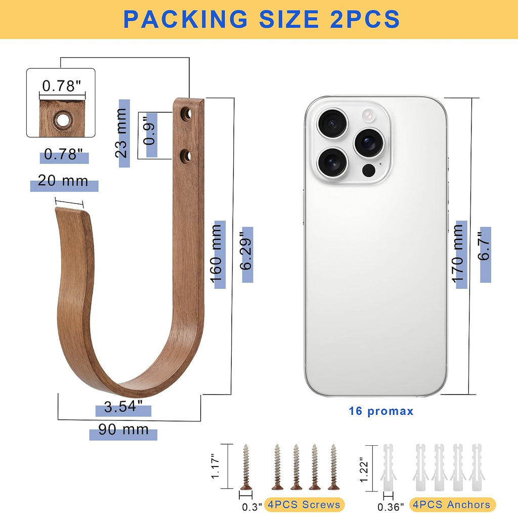 Light Brown Wood Grain Curtain Holdbacks,Solid Aluminum Wall Mounted Curtain Tiebacks & Hooks,U Shape Curtain Holders