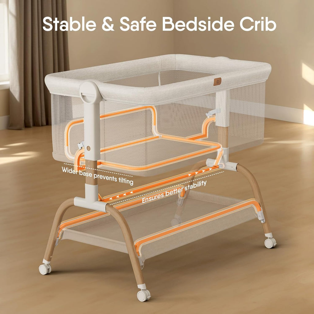 Bassinet Bedside Crib, Stable and Secure Crib for Newborns, Beige | 3-in-1 Baby Bassinet Bedside Sleeper with