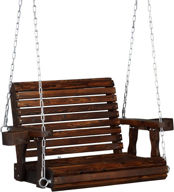 440 LBS Heavy Duty 1-Person Wooden Porch Swing, Rustic | Deep Seat Design; Higher Backrest; Extra Cup Holder;