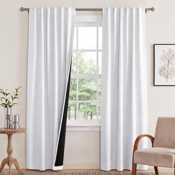 100% Blackout Window Curtain Panels, Cold and Full Light Blocking Drapes with Black Liner, 84 Inches Drop Thermal