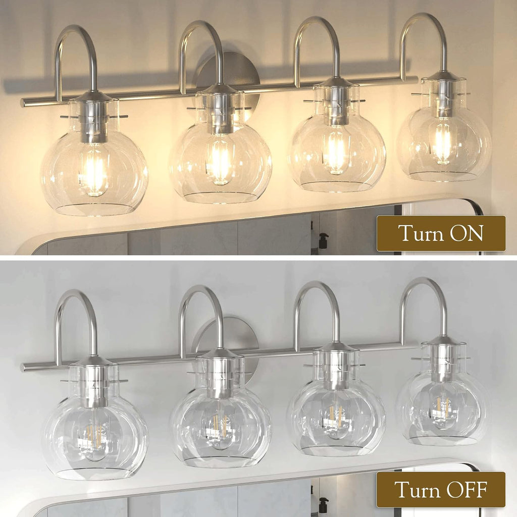 4 Lights Bathroom Vanity Light Fixtures Over Mirror Modern Nickel | 24in Wall Sconce,Brushed Nickel,Globe Glass