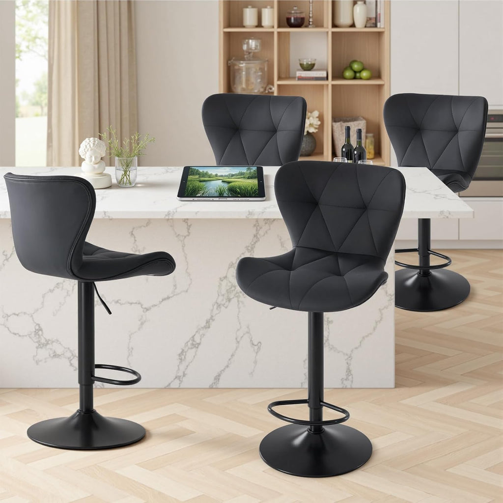Modern Bar Stools Set of 4, Adjustable Faux Leather Upholstered Swivel Bar Stools, Counter Height Chairs with Back