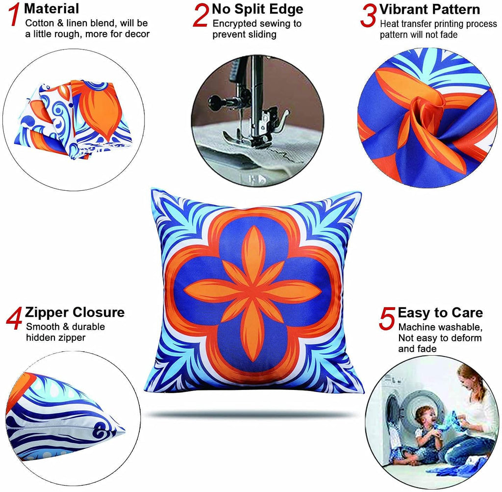 Outdoor Pillow Covers Waterproof Set of 4 Floral Boho Decorative Throw Cushion Cover Farmhouse Pillows for Bench