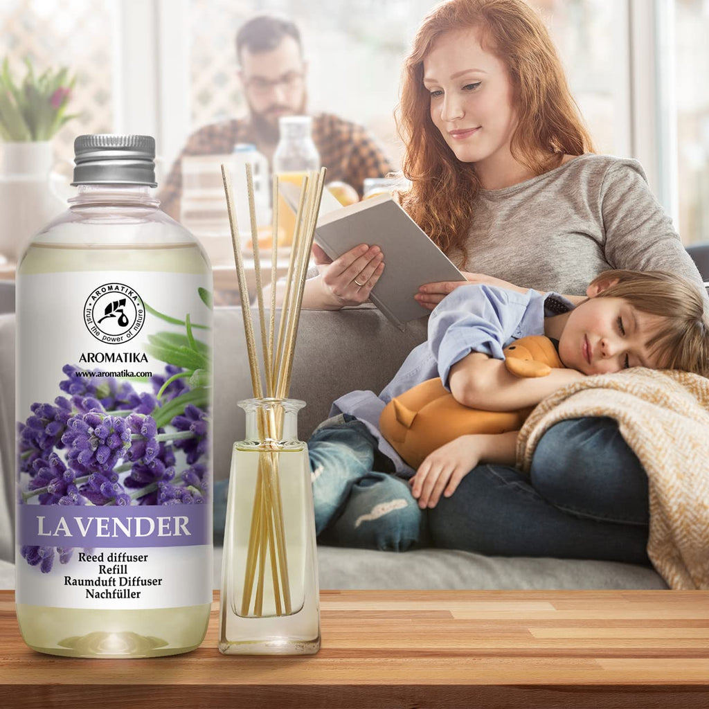 Reed Diffuser Refill Lavender with Lavender Essential Oil 34 Fl Oz - 2 x 500ml - Fragrance Oil Reed Diffuser Refill
