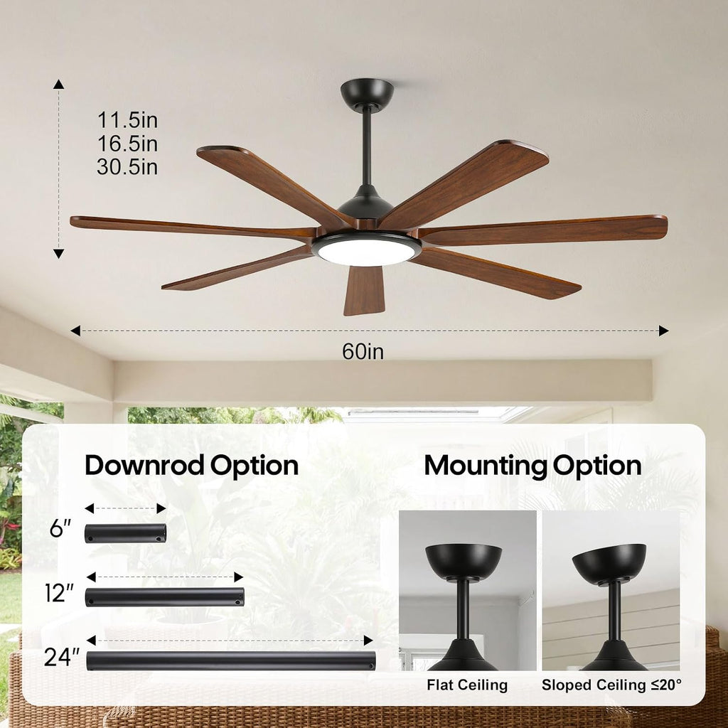 60 inch Smart Ceiling Fan with Light,Rustic Farmhouse 7 Solid Wood Blades