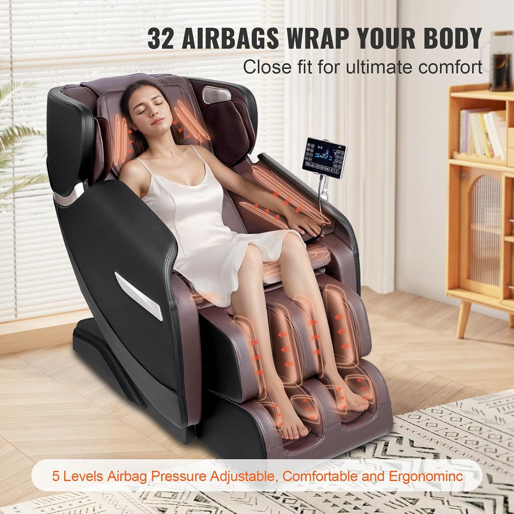 Massage Chair - Full Body Zero Gravity Recliner with Multi Auto Modes, 3D Shiatsu, Heating, Bluetooth Speaker