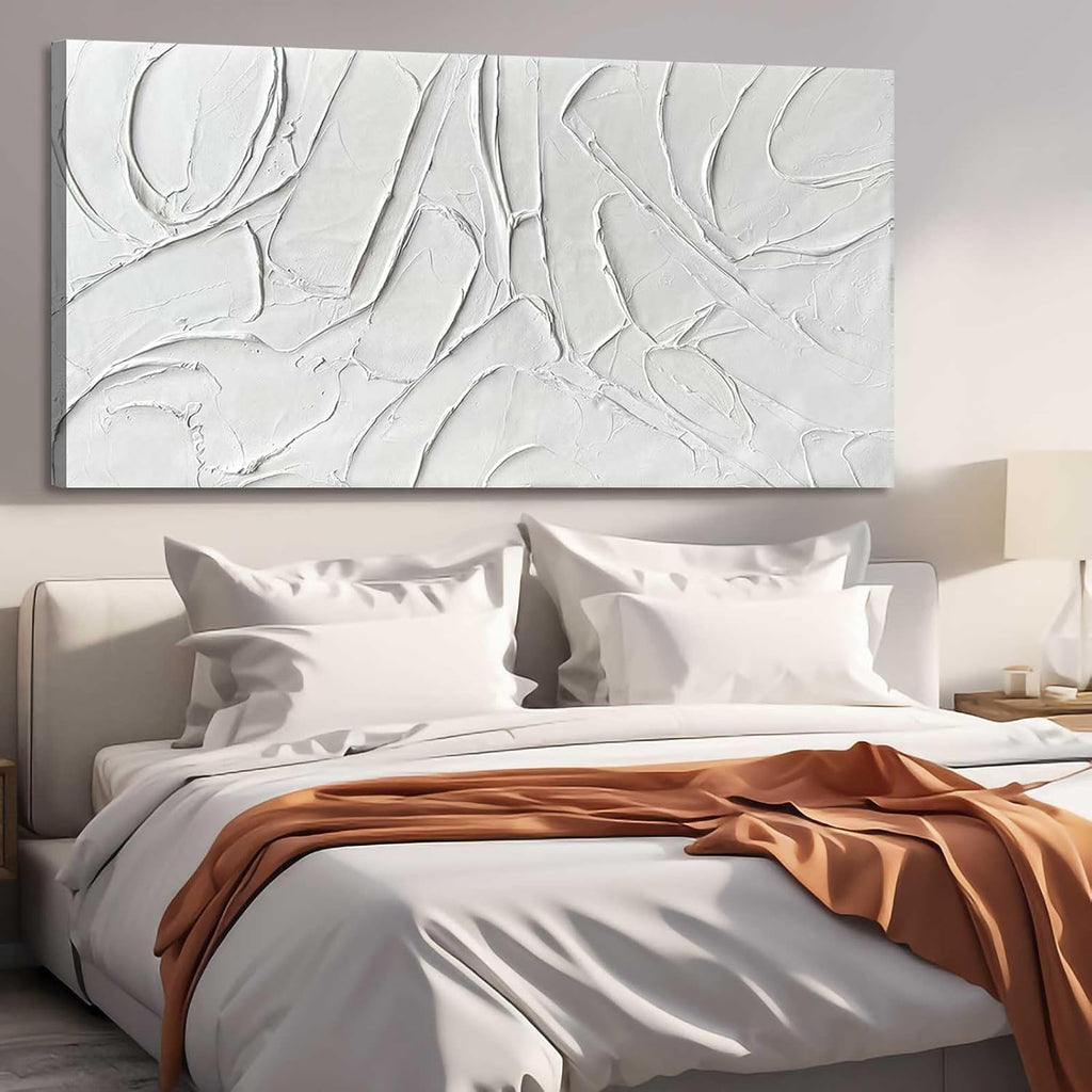 Home Decor White Abstract Wall Decor Maximalist Artwork Textured Canvas Wall Art Pictures Bedroom Home Office Decor