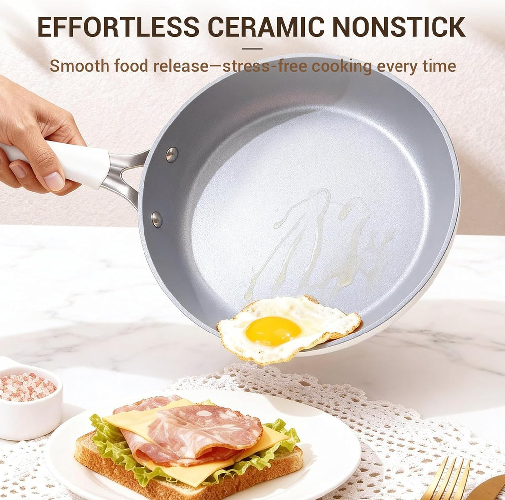 15-Piece Ribbed Ceramic Cookware Set, Pots and Pans Set Non Stick, Induction Ready, Healthy Non Toxic Kitchen Cooking