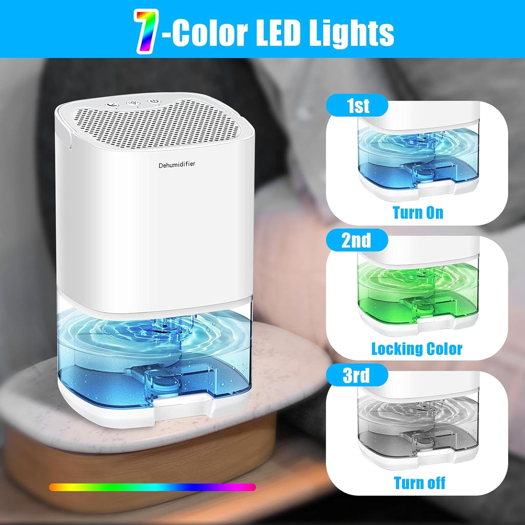 Dehumidifiers for Home 35OZ Small Dehumidifier for Bedroom 2500 Cubic Feet(350sq ft) with 7 LED Lights