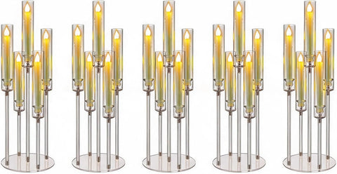 5Pcs Acrylic Candelabra 5 Arms Clear Candle Holder, Elegant Candlestick Holders for Table Centerpieces, Dining Room