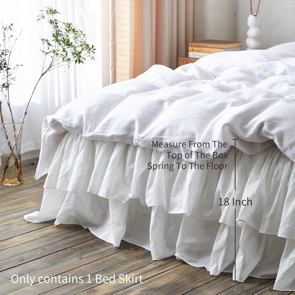 White Ruffled Bed Skirt 18-Inch Tailored Drop Cotton Voile Dust Ruffle Soft Cozy Elegant Luxurious Bedding (18"