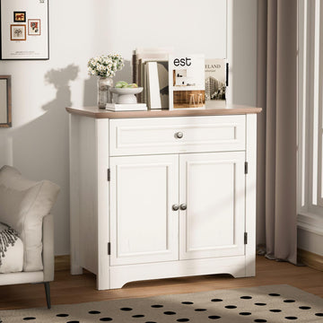 Buffet Cabinet with Storage and Drawer, Sideboard Coffee Bar with Adjustable Shelves and Doors, White Accent Cabinet