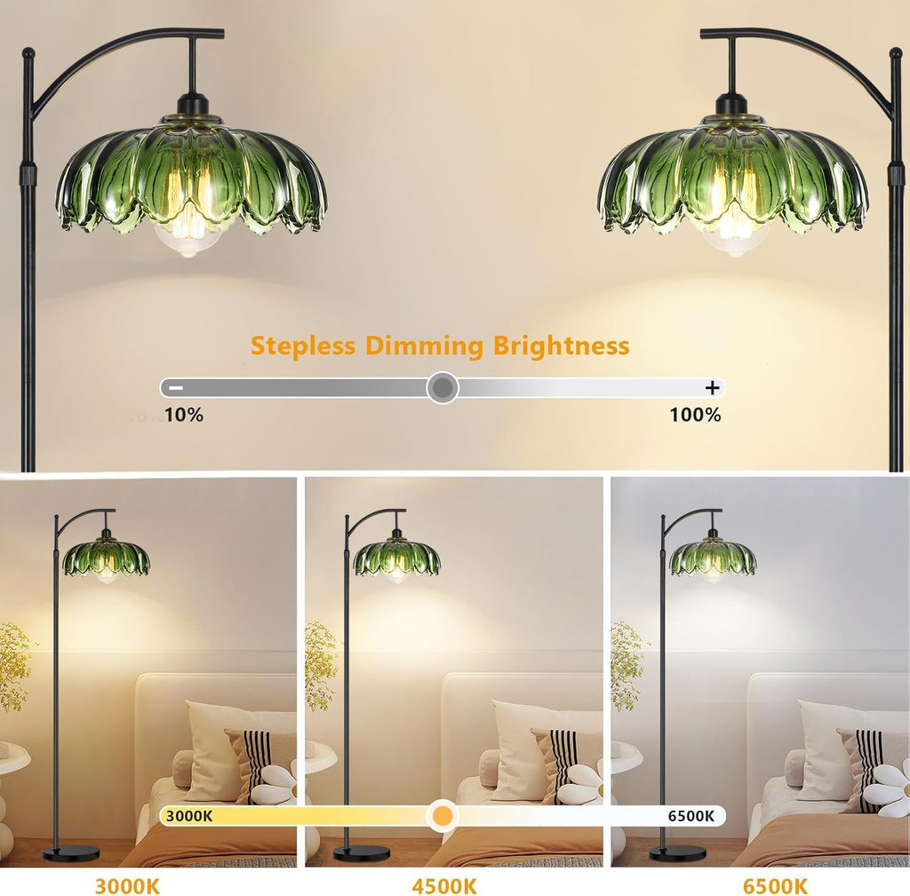 Glass Floor Lamp,Gold Dimmable Standing Lamp with Remote