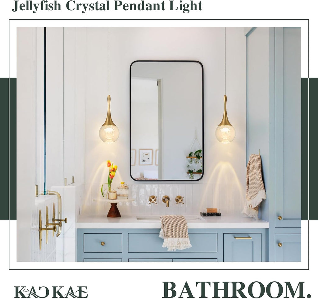 LED Pendant Light Kitchen Island Jellyfish Crystal Pendant Lights Dimmable Gold Modern Hanging Light for Bedroom