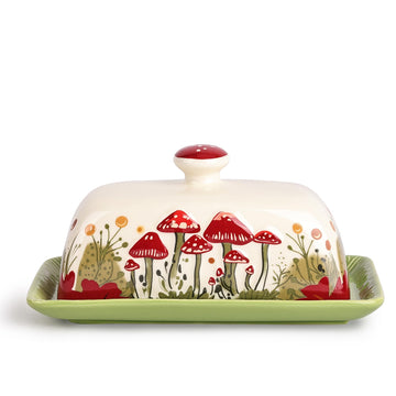 Ceramic Butter Dish with Lids - Mushroom Butter Containers, White