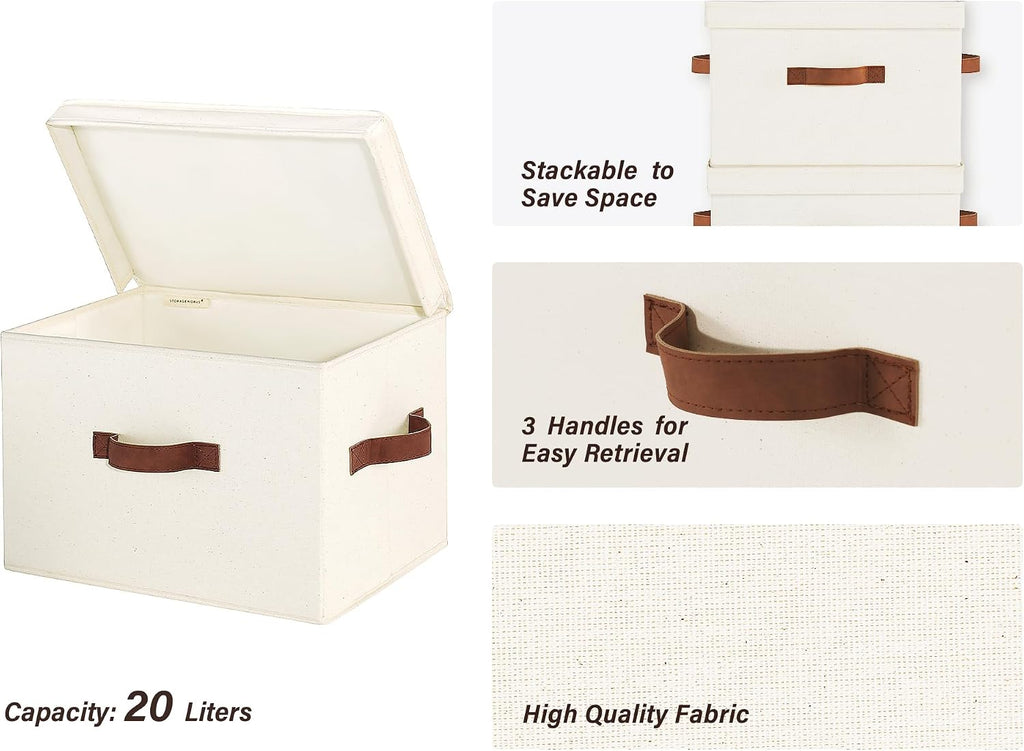 Fabric Storage Bins with Lid, Decorative Storage Boxes for Shelves, Stackable Closet Organizer Basket with Handles