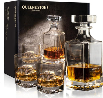 Square 25Oz Whiskey Liquor Decanter Set With 2 Glasses in Box - Set of 3