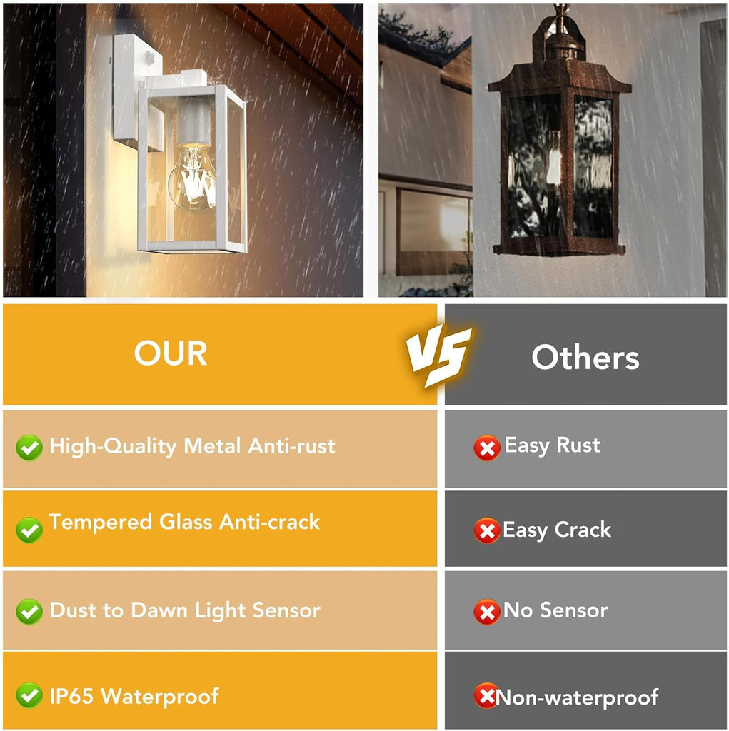 Dusk to Dawn Outdoor Light Fixtures, 2-Pack Sensor Porch Lights, Waterproof Exterior Wall Sconce Lighting Lamp