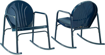 Griffith Retro Metal Outdoor Rocking Chairs, Set of 2, for Porch, Deck, Balcony, Backyard, Navy Gloss