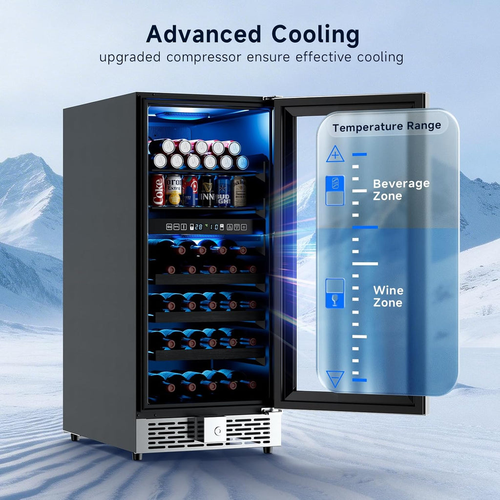15 Inch Wine Fridge Dual Zone, Built in Wine Cooler Refrigerator 15 Inch Wide, 3